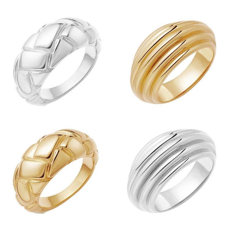 Women's Fashion Simple Plaid Wide Face Ring