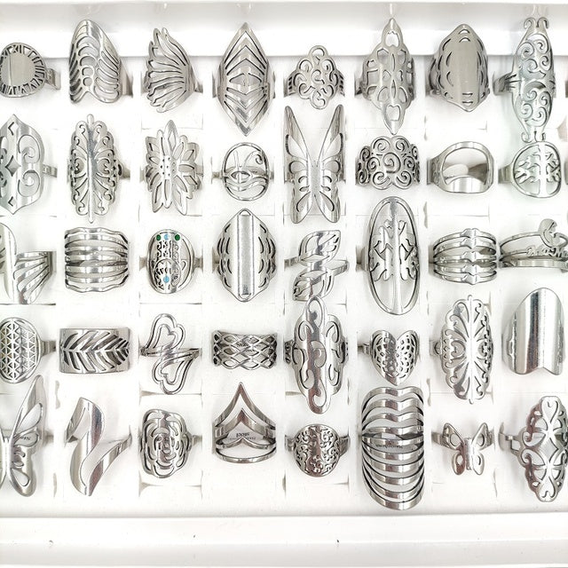 20 Pcs Lot Fashion Stainless Steel Hollow Rings For Women Mi