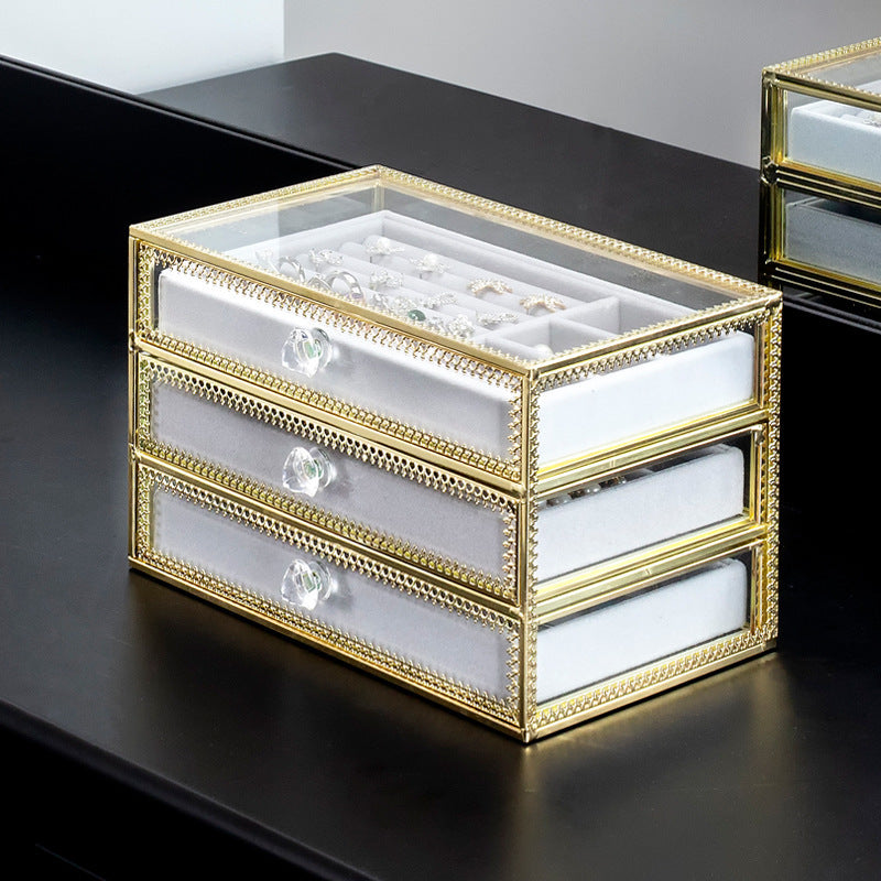 Copper Edge Glass Jewelry Storage Box Jewelry Box Earrings Earrings Ring Necklace Organizing Box