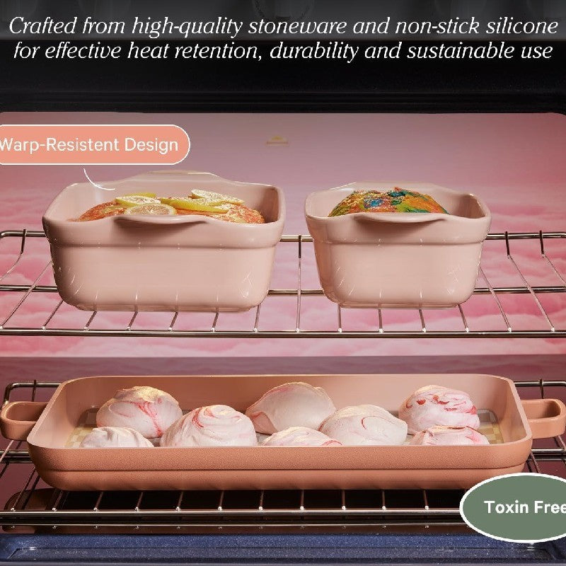 Nordic Style Ceramic Binaural Baking Pan Creative Household Oven Baking Dish Four-piece Set