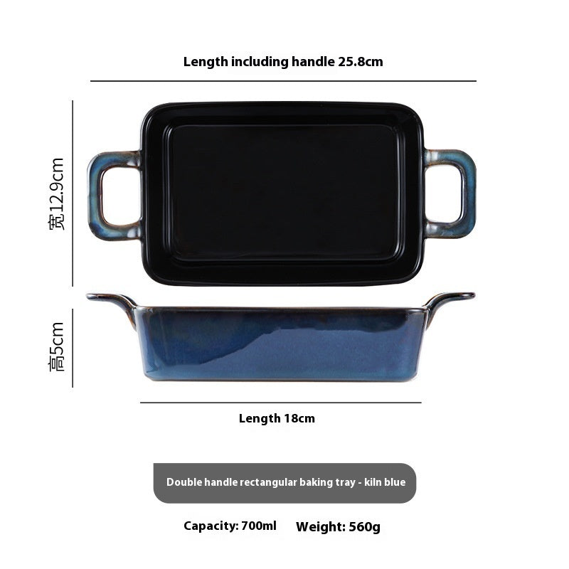 Bandeja de cerámica rectangular para horno microondas, recipiente para hornear binaural