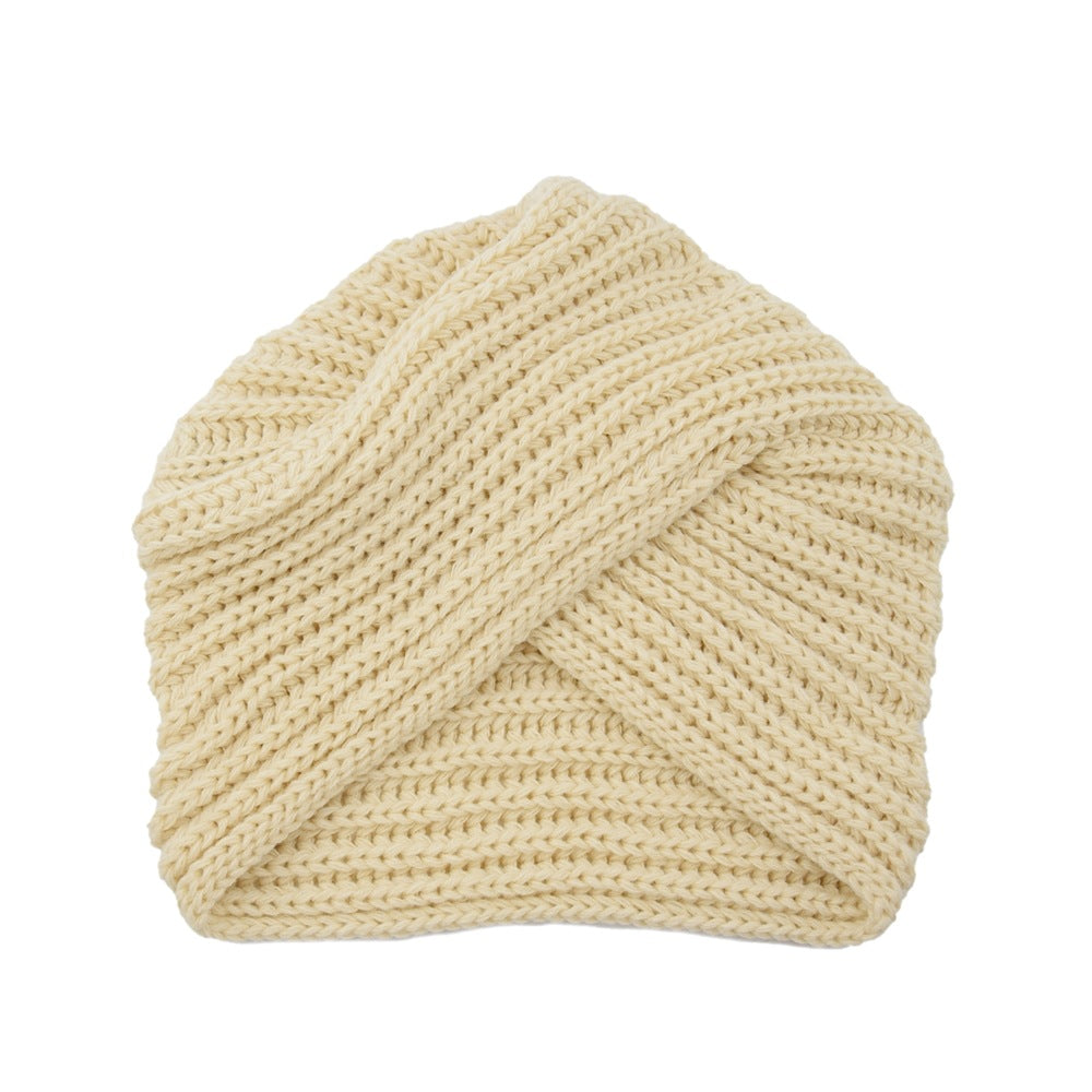 Fashion Woolen Knit Hat With Crossover Pullover