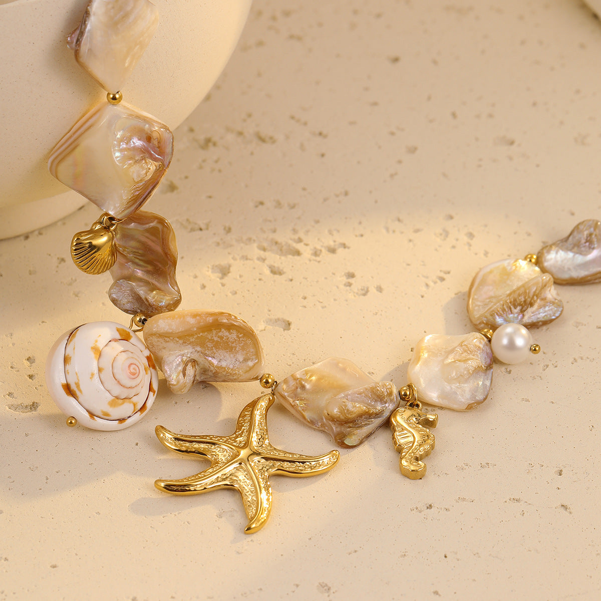 Vacation Style Irregular Shell Conch Starfish Clavicle Chain