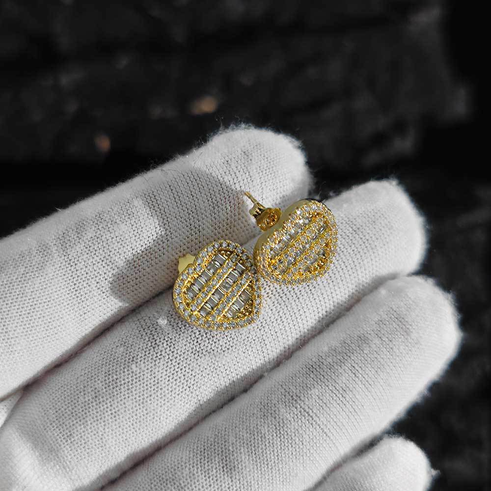 Hip Hop Square And Round Mix Inlaid Zircon Love Heart Stud Earrings