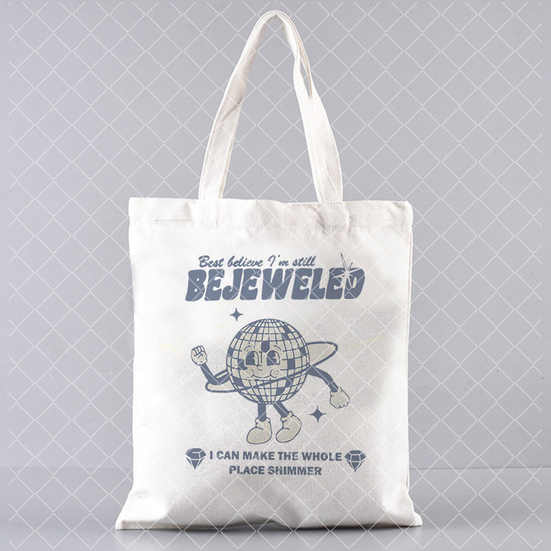 Printed Canvas One Shoulder Shopping Bag