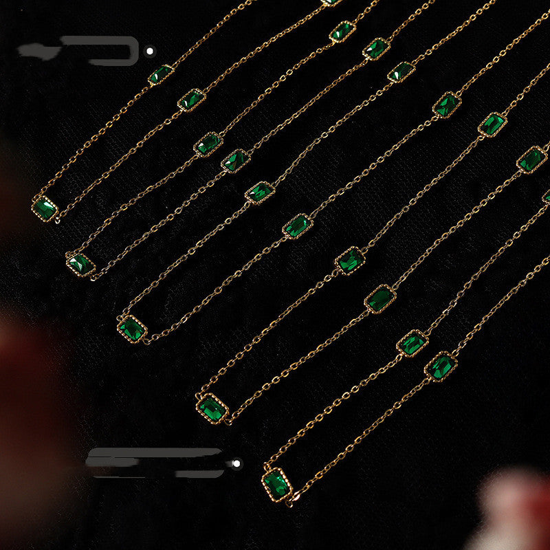 Natural Square Emerald Zircon Clavicle Chain