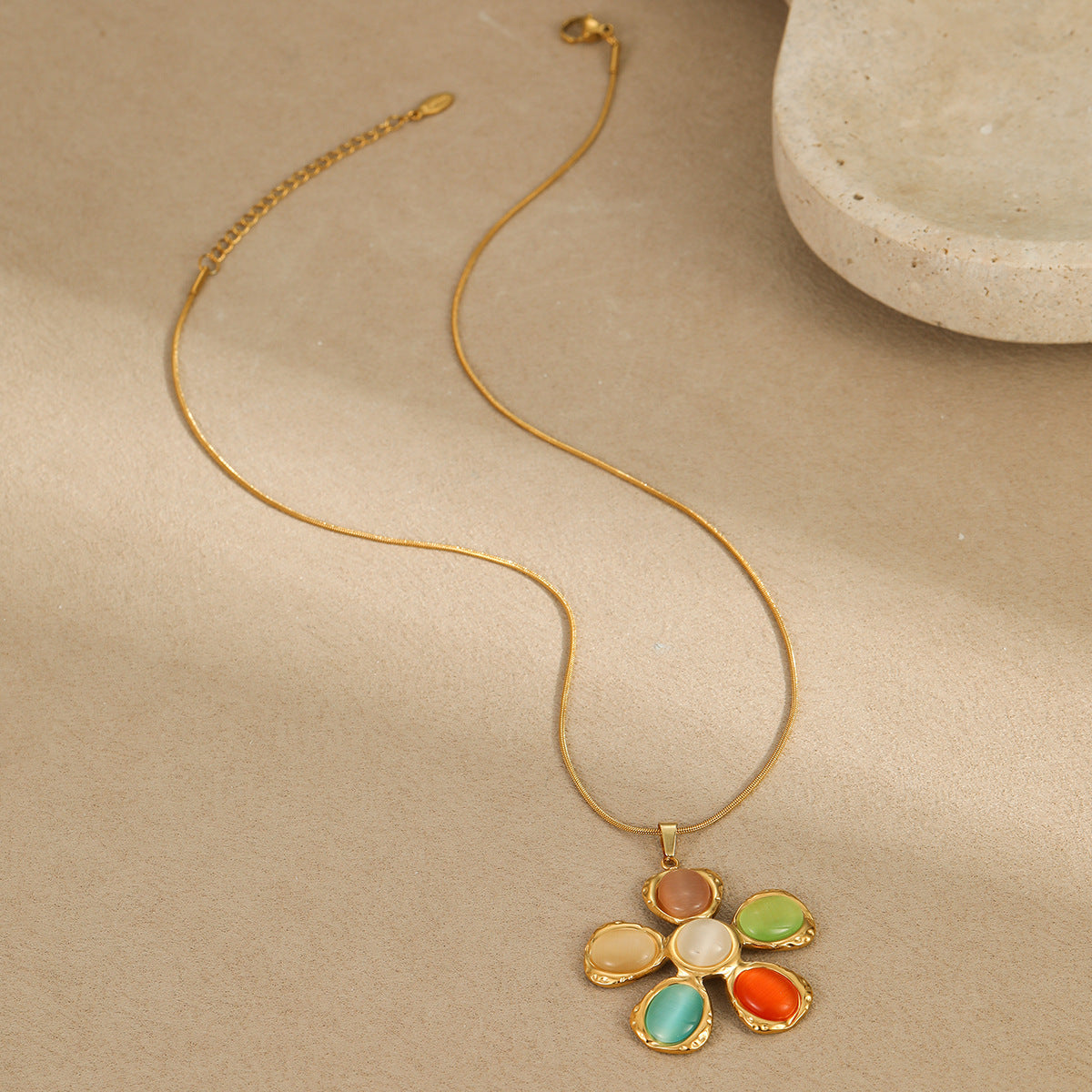 Colorful Opal Hammered Flower Earrings Suit