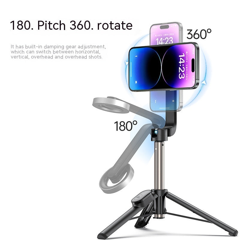Perche à selfie mini pour téléphone portable magnétique avec télécommande Bluetooth et trépied en alliage d'aluminium