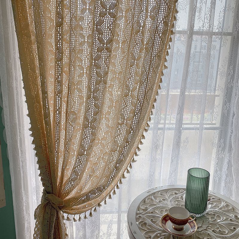 Rideaux de salon creux en crochet de lin de coton