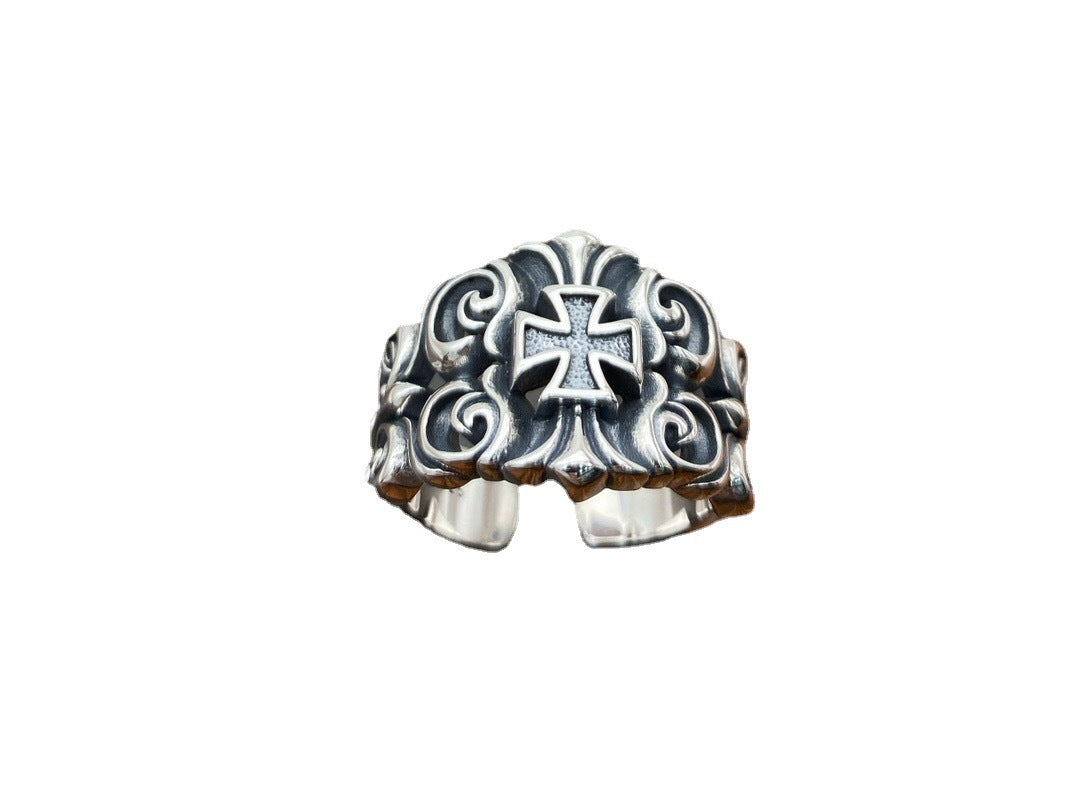 Bague large homme en argent, motif fleur de rotin, style personnalisé, pour la mode urbaine