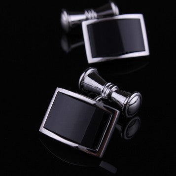 Chemise Française Homme Onyx Noir Boutons de Manchette Chaîne Or