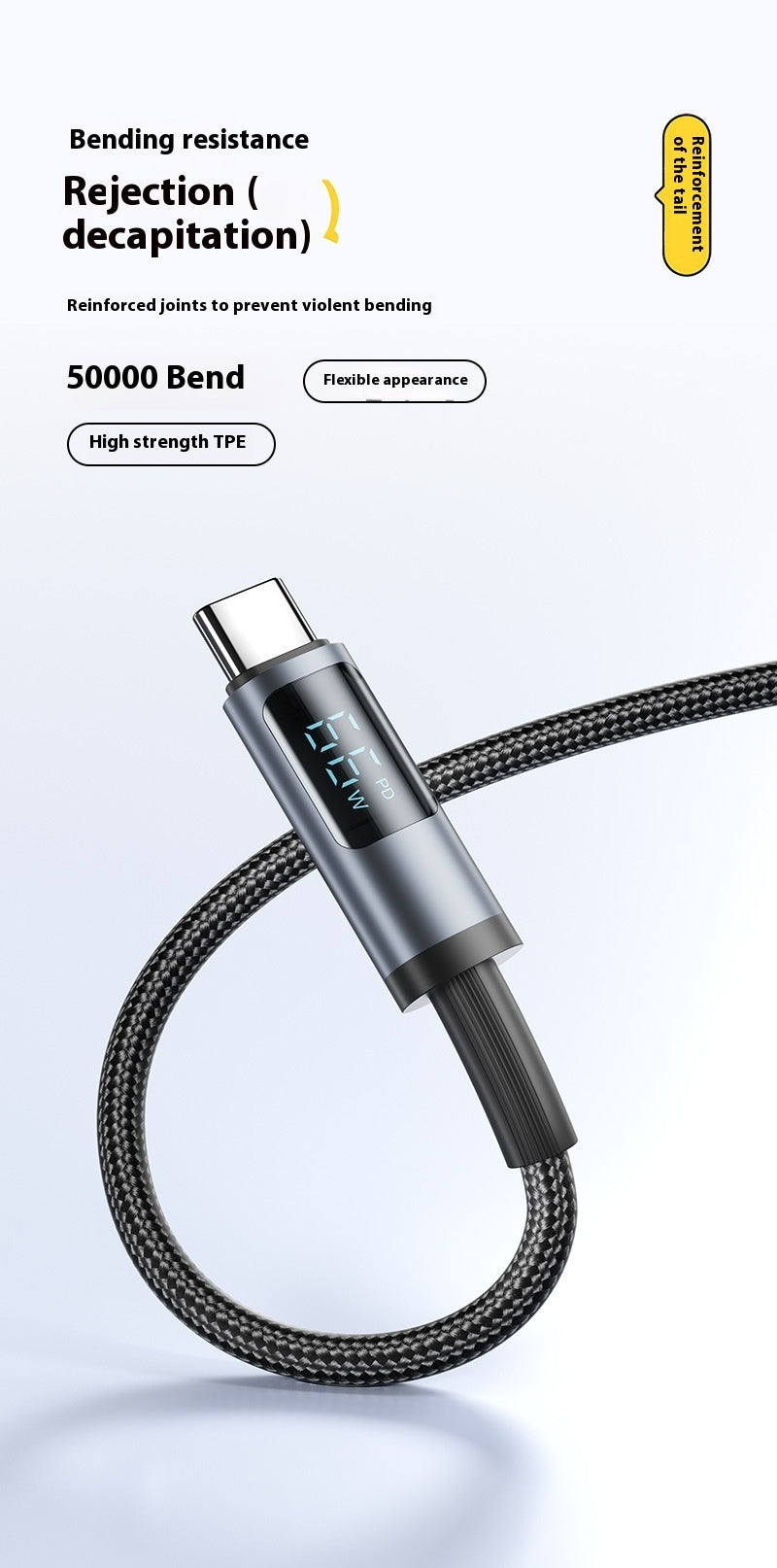 Câble de données de charge rapide compatible avec le câble de charge Type-C pour affichage numérique