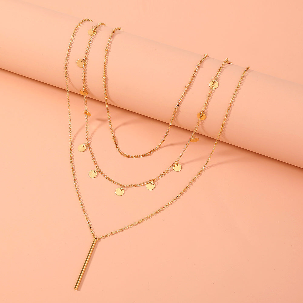 Simple round piece tassel pendant multi-layer necklace, stacked diy necklace