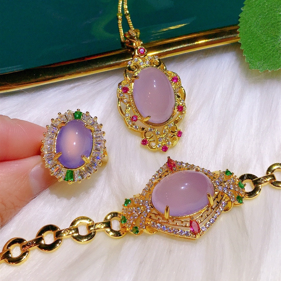 Parure de bijoux en calcédoine naturelle en poudre