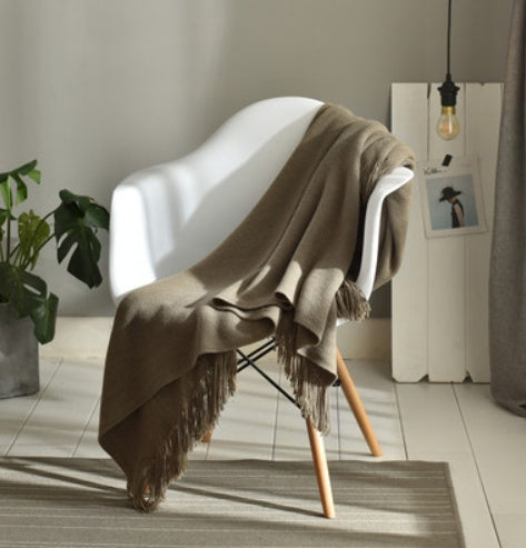 Petite couverture tricotée à franges, couverture de sieste, couverture de canapé