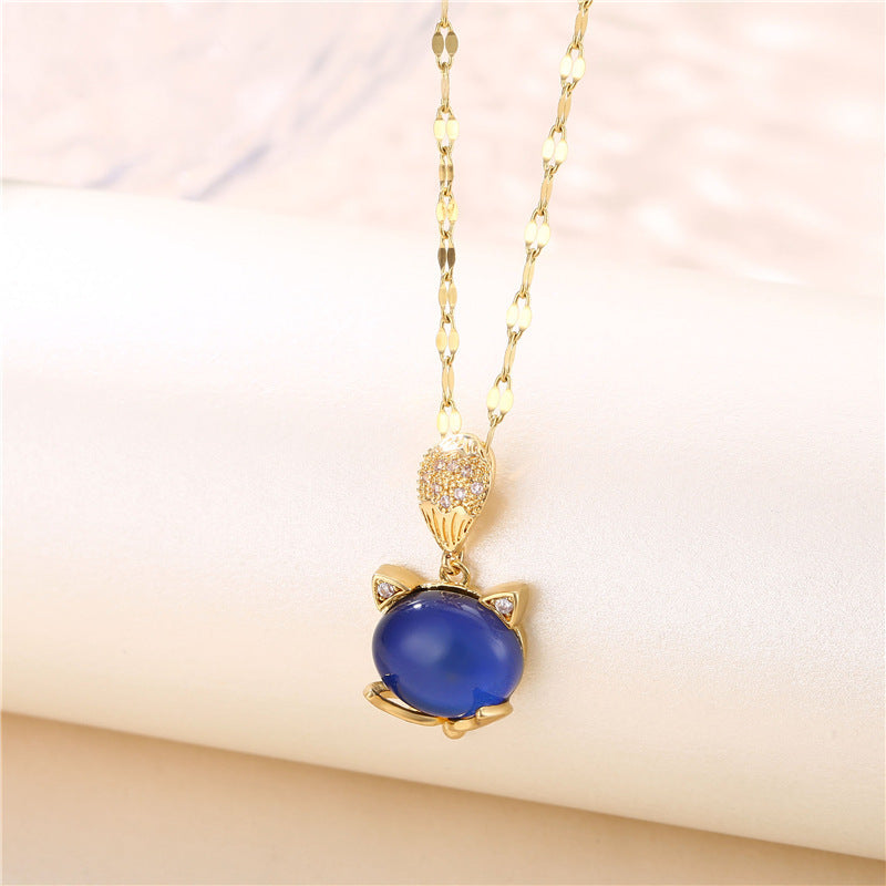 Red Pendant Little Fox Necklace With Zircon