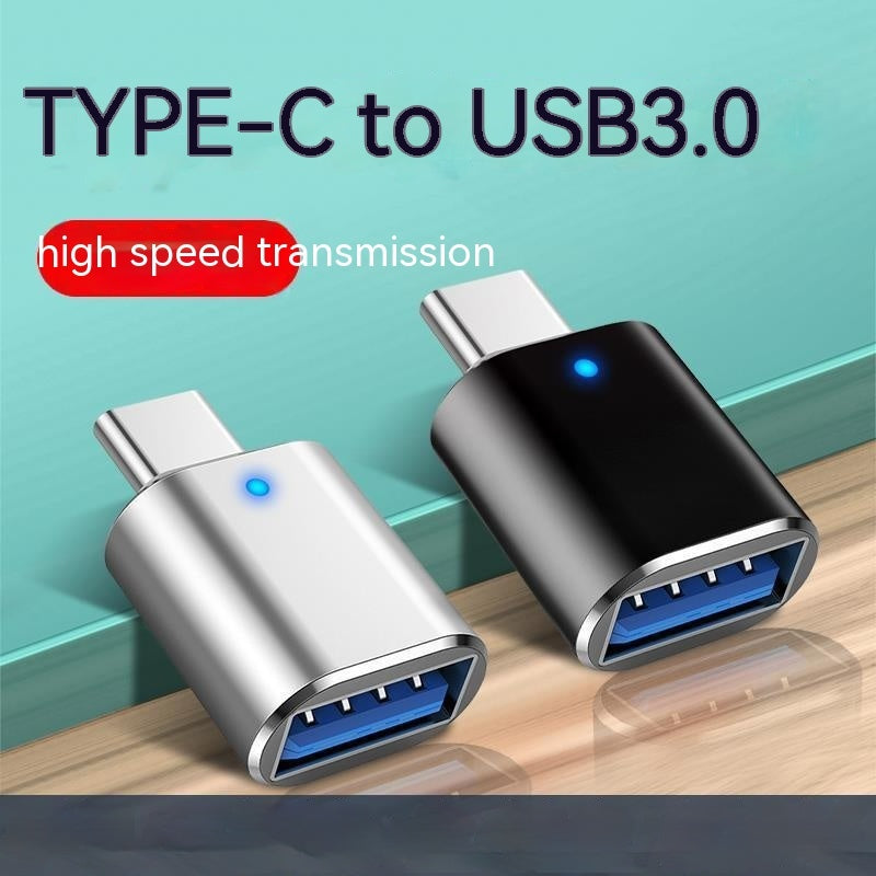 Adaptateur OTG Type-C vers USB 3.0 avec voyant lumineux pour téléphone portable, souris, clavier, carte son, chargeur de voiture
