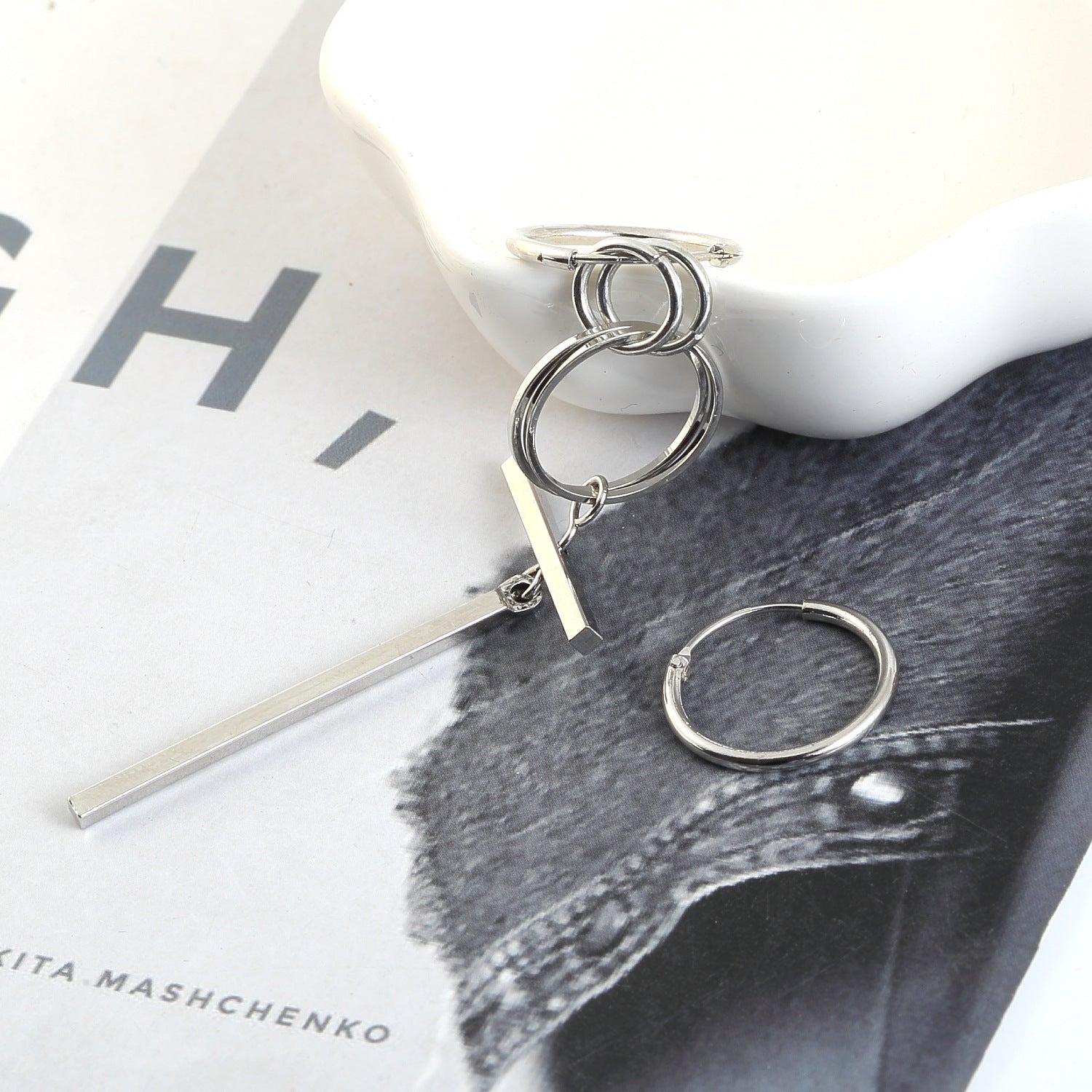 Fringed Chain Feather Earrings Titanium Steel
