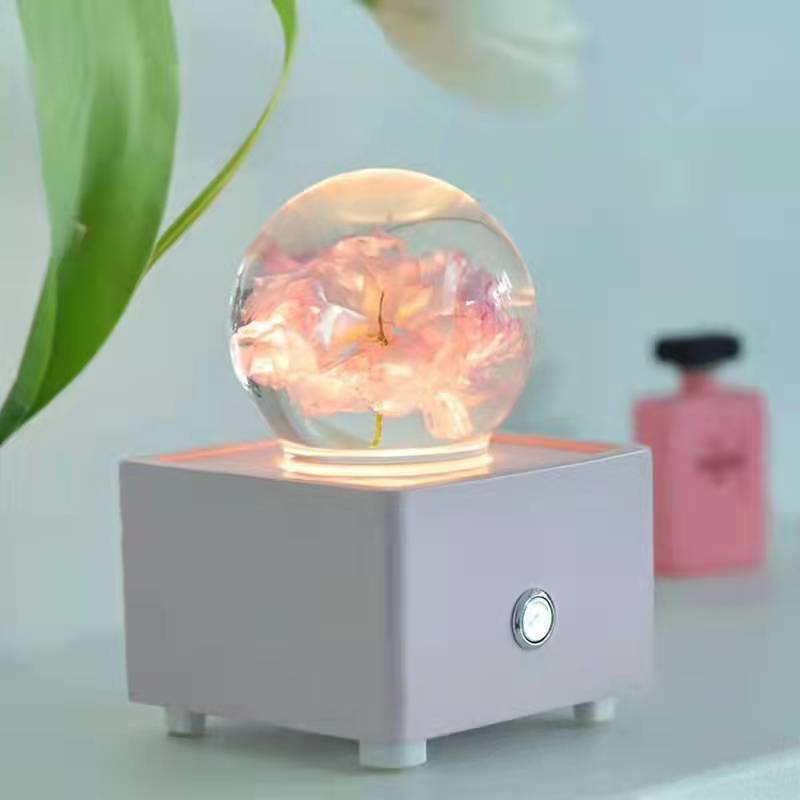 Haut-parleur Bluetooth Boule de Cristal en Résine Fleur de Cerisier
