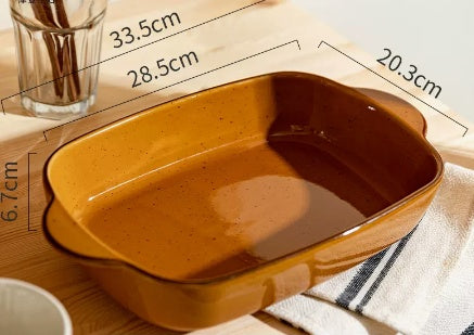 Plat de cuisson en céramique pour riz au four avec deux anses, assiette ménagère pour micro-ondes
