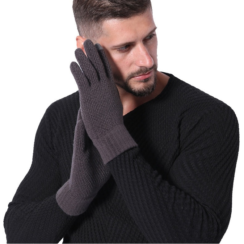 Outdoor Men's Split Finger Knitted Woolen Warm Gloves