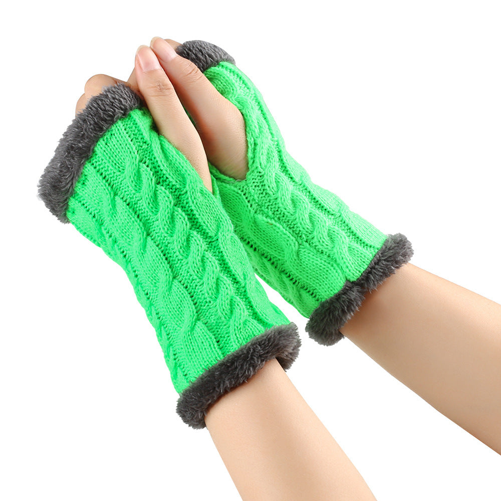 Gants en peluche d'hiver, tricot torsadé, mitaines sans doigts en polaire pour femmes, gants en laine épaisse et chaude