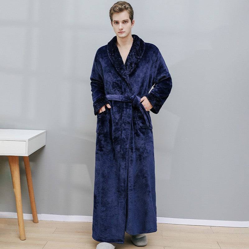 Long Coral Fleece Fleece-lined Thick Bathrobe Flannel Pajamas Homewear