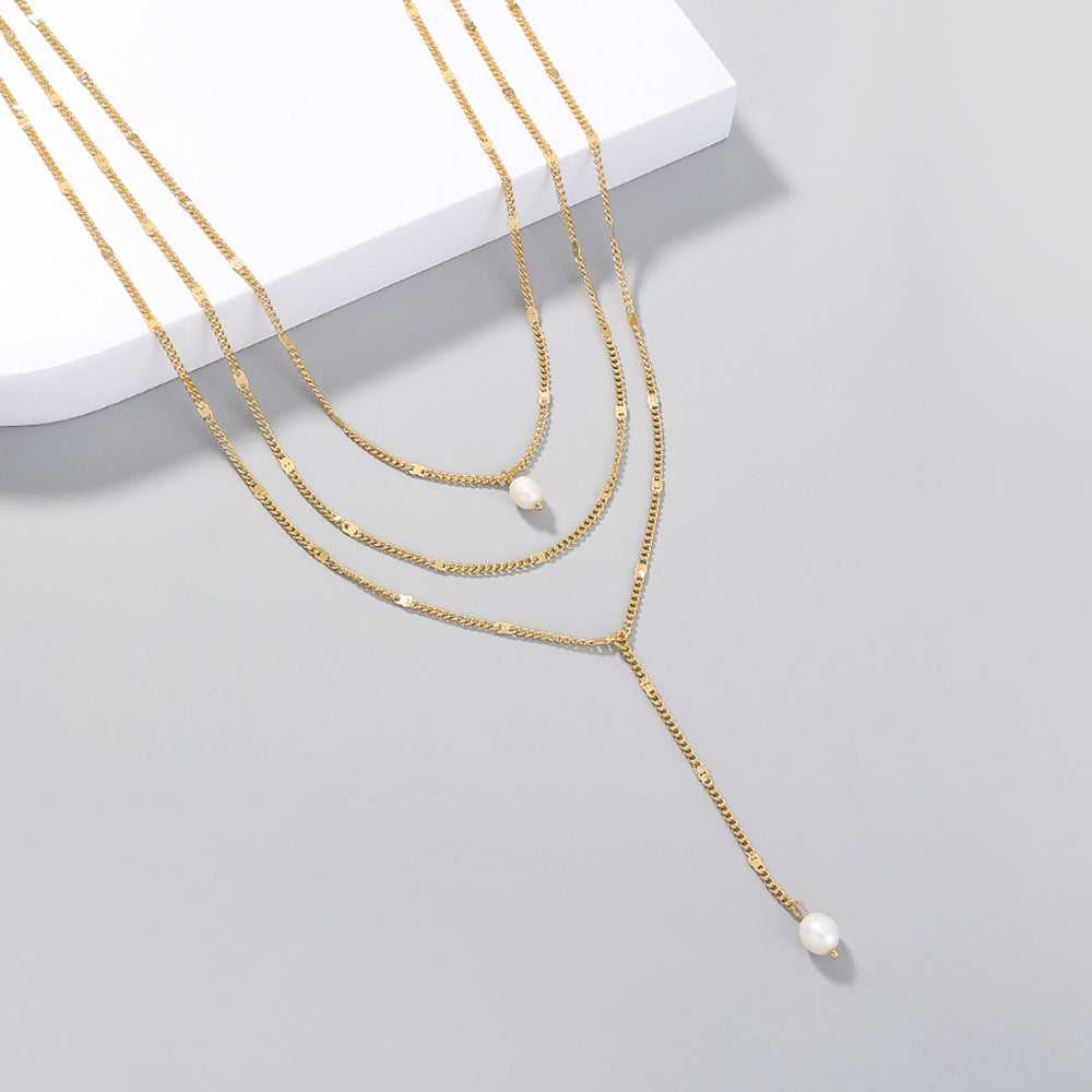 Personality Natural Fresh Water Pearl y-type multi-layer necklace
