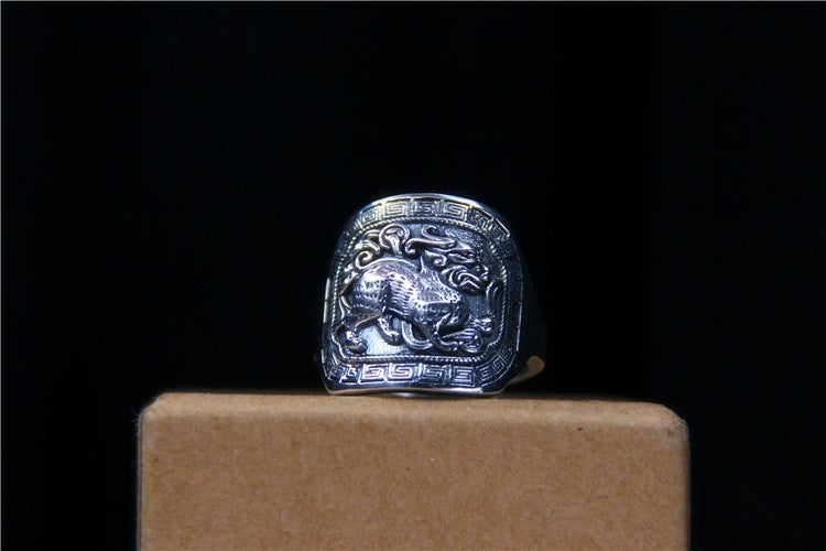 Ethnic Retro Style Sterling Silver Lucky Pixiu Ring