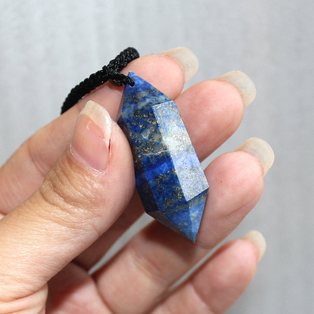Lapis lazuli six-prism crystal pillar pendant