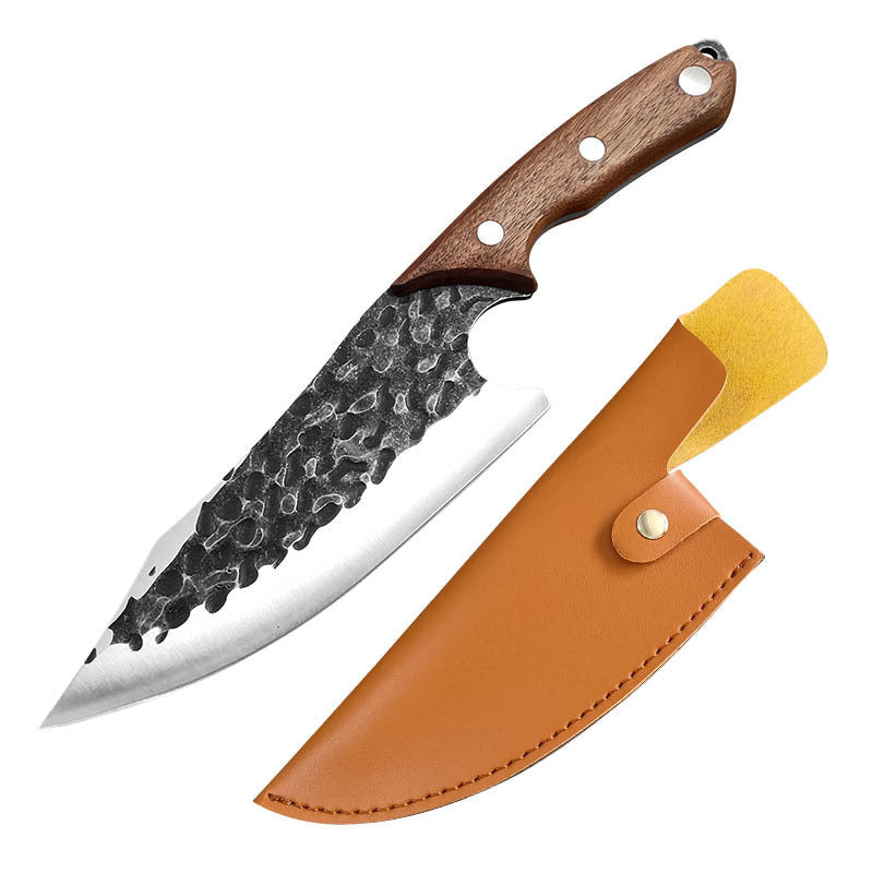 Hand-forged Hammer Pattern Boning Knife Black Color Wood Replaceable Blade Knife