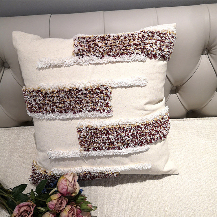 Moroccan style Cushion Cover Pillow Case Luxury Handmade Geometric Stripe Brown For Sofa Bed Home Decorative Canvas 45x45cm