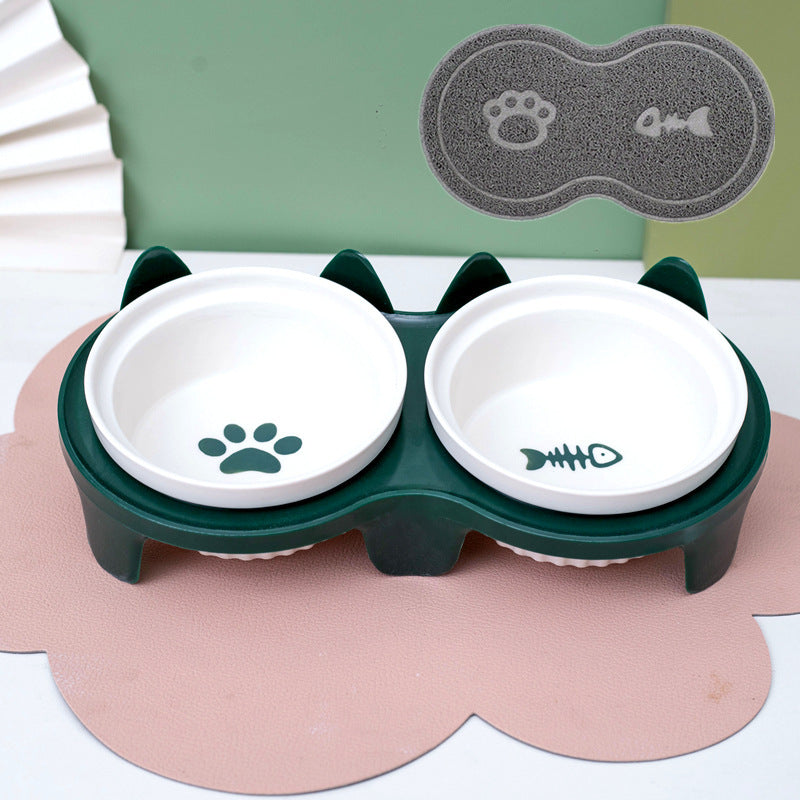 Gamelle pour Chat en Céramique, Double Gamelle, Gamelle d'Eau, Gamelle Oblique Surélevée, Fournitures pour Animaux de Compagnie