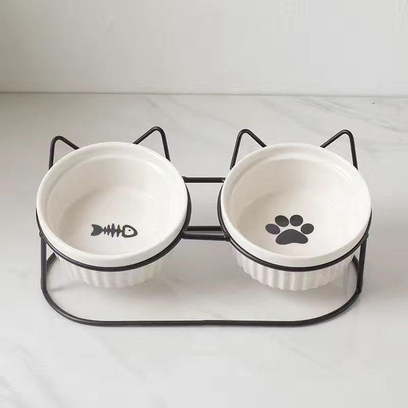 Gamelle pour Chat en Céramique, Double Gamelle, Gamelle d'Eau, Gamelle Oblique Surélevée, Fournitures pour Animaux de Compagnie