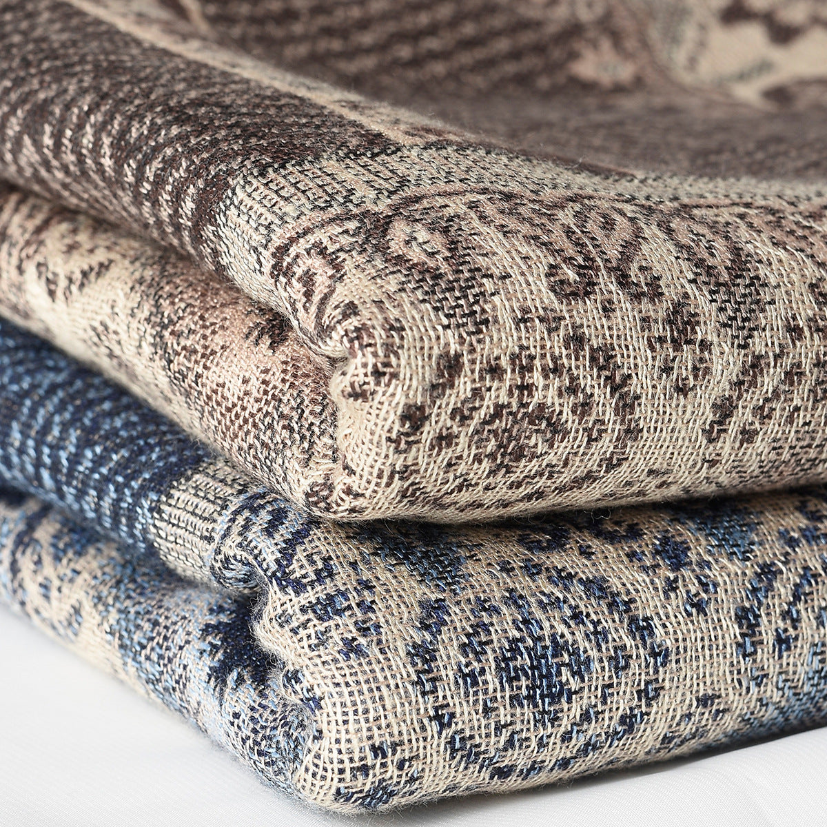 Ethnic Style Casual Men's Cotton Jacquard Scarf Tassel Soft Warm Scarf