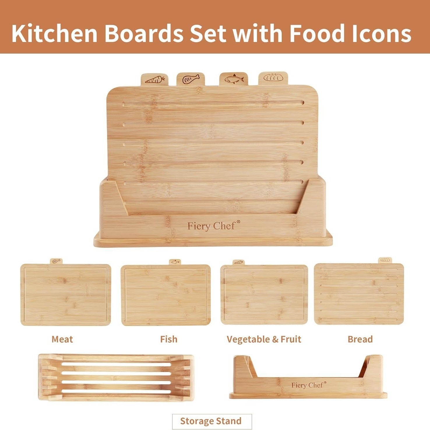 Ensemble de quatre planches à découper pour légumes et fruits avec support