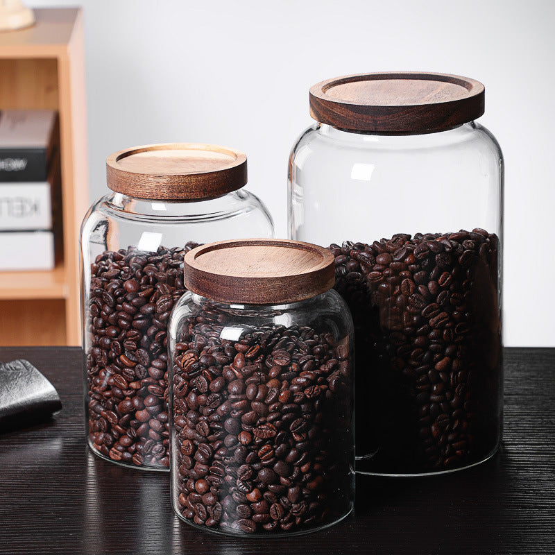 Glass Bottle With Lid, Transparent Airtight Tin, Tea Tin, Airtight Storage Jar, Acacia Wooden Lid