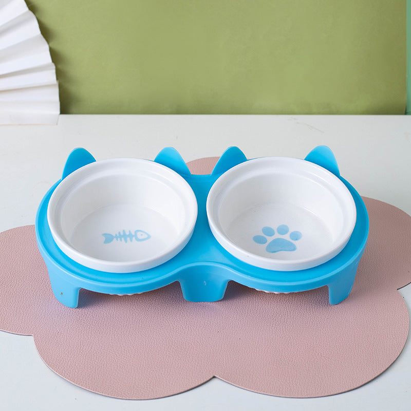 Gamelle pour Chat en Céramique, Double Gamelle, Gamelle d'Eau, Gamelle Oblique Surélevée, Fournitures pour Animaux de Compagnie