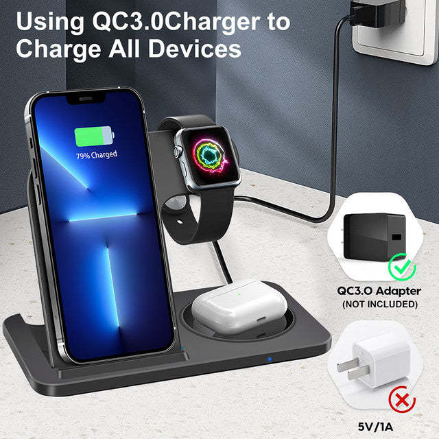 Chargeur sans fil double bobine trois-en-un