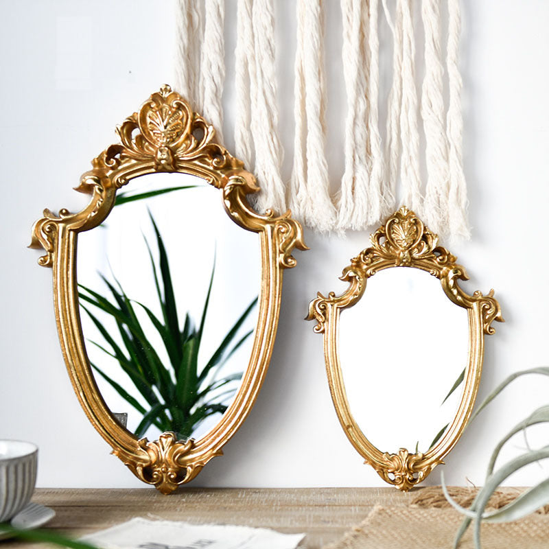 Miroir de maquillage vintage creux doré embossé