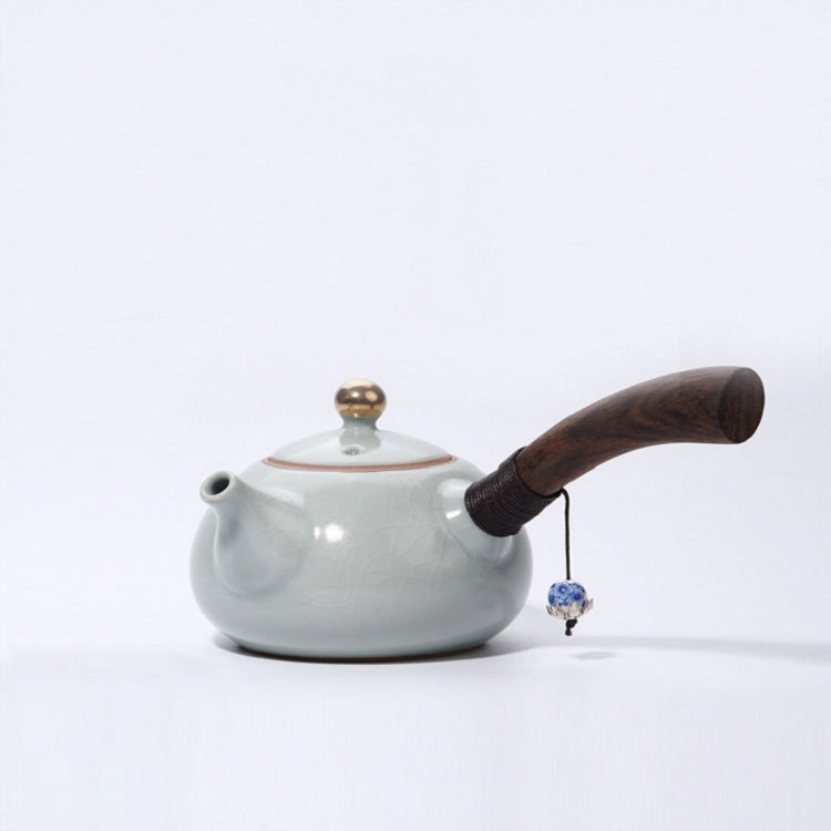 Side Handle Pot Travel Ceramic Tea Maker Vintage Wooden Teapot Kung Fu Set