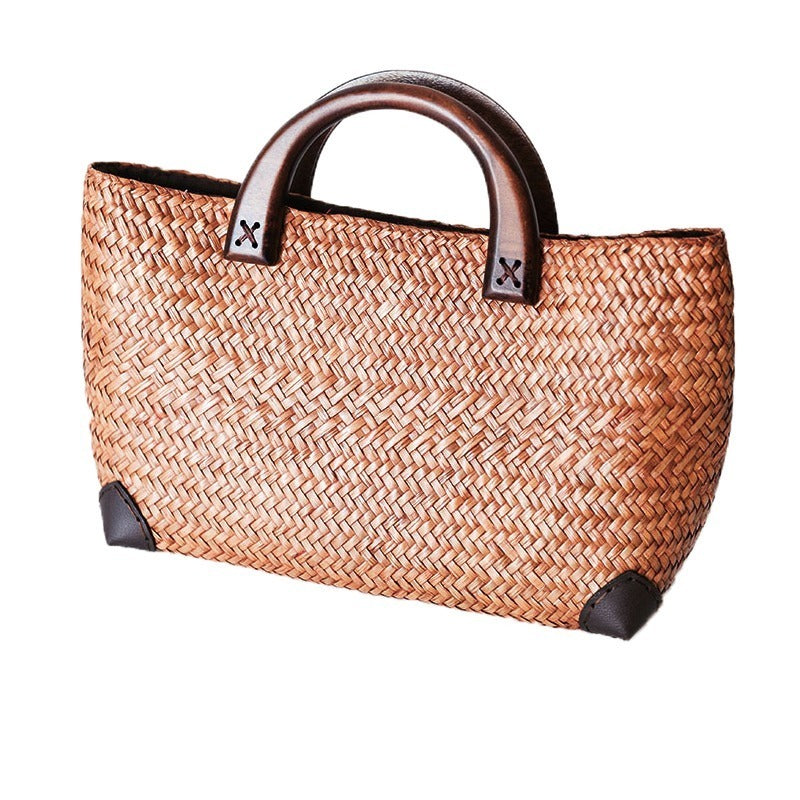 Sac à main rétro en paille de rotin pour femme