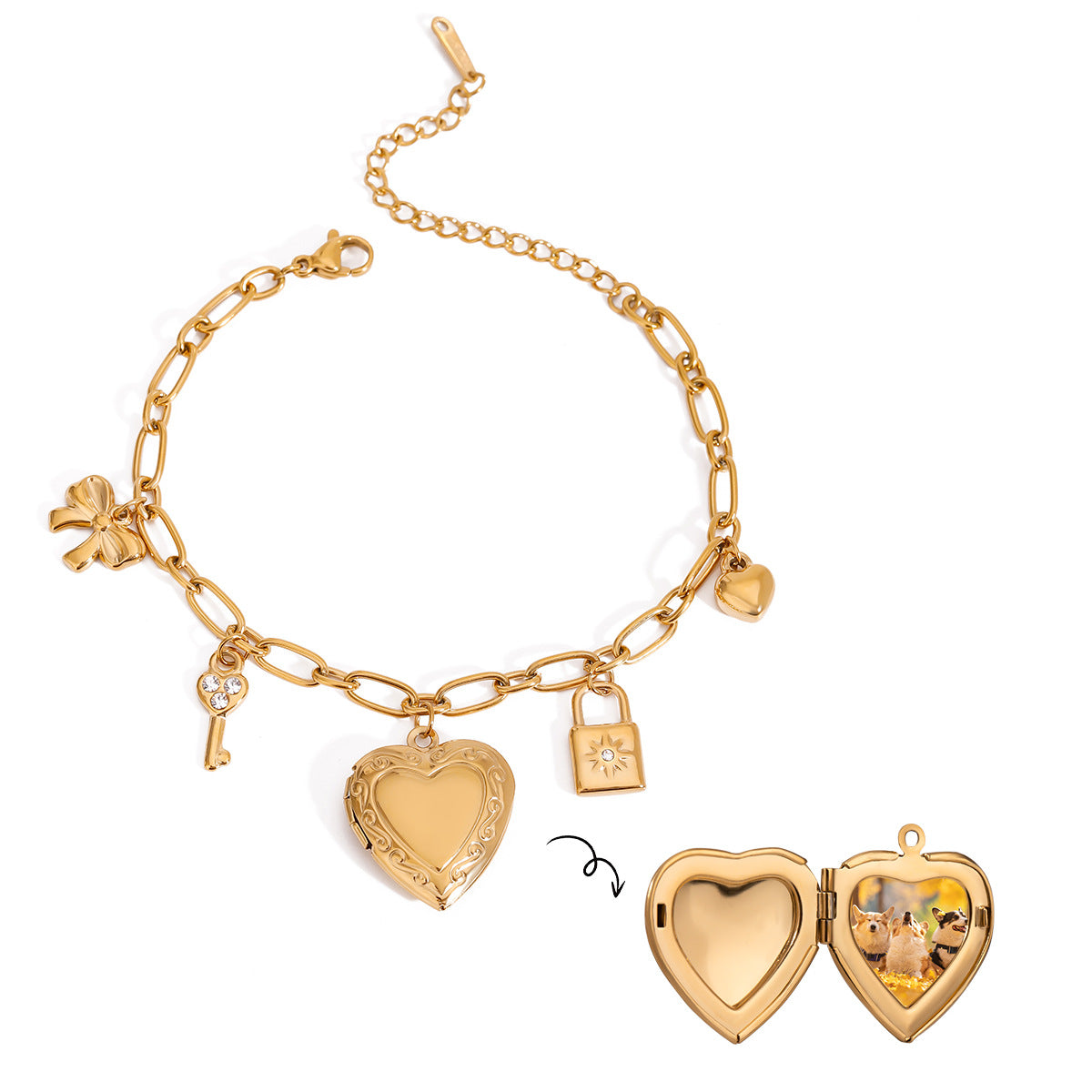 Bracelet chaîne d'amour tendance en acier titane avec nœud papillon et perles