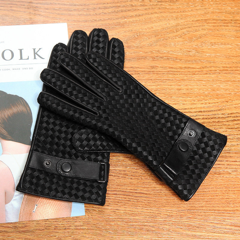 Touch Screen Woven Sheepskin Gloves Plus Velvet Thick Men's