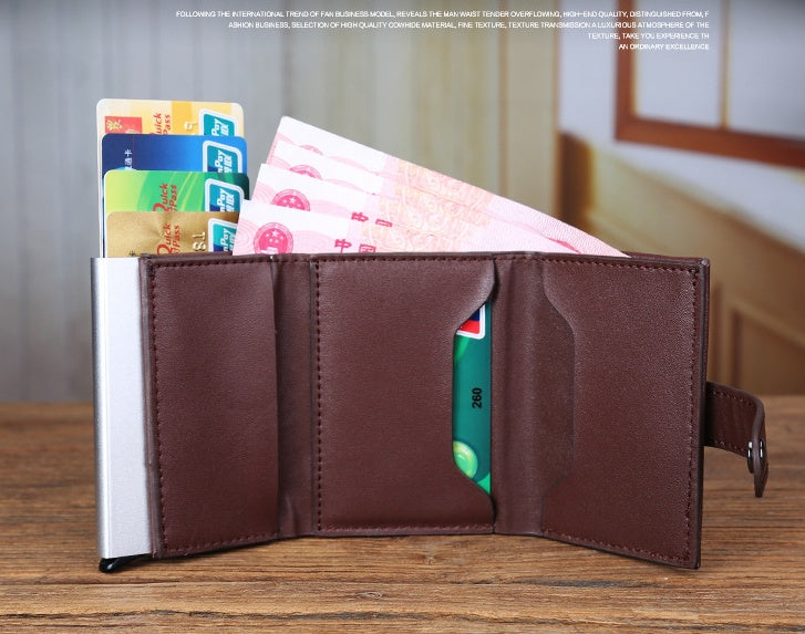 Porte-cartes anti-magnétique en aluminium, porte-brosses antivol, étui à cartes multi-cartes en alliage d'aluminium, porte-monnaie en cuir.