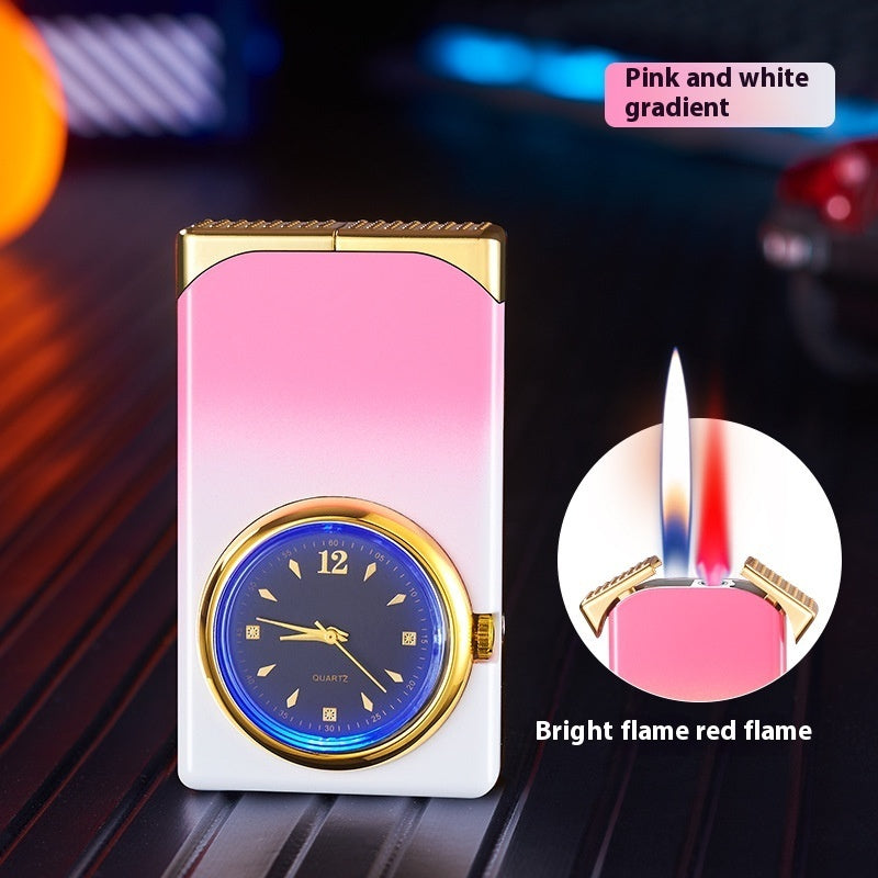 Windproof Double Flame Creative Quartz Real Dial Straight Open Flame Double Flame Gas Lighters Cross-border