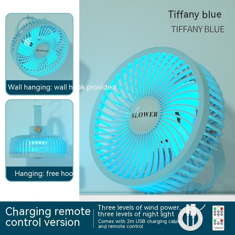 Small Electric Fan Rechargeable Night Light Portable Summer Cartoon Moving Student Bed Head Wall Desktop Mini