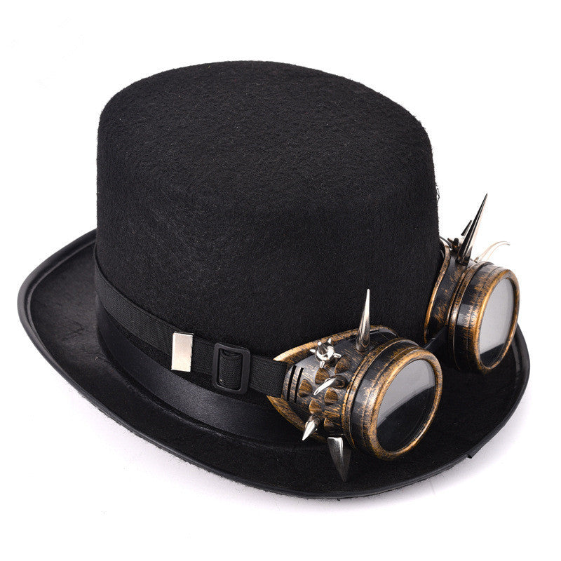 Chapeau haut-de-forme steampunk avec lunettes à rivets, style gothique-punk, chapeau magique, accessoires de vêtements rétro