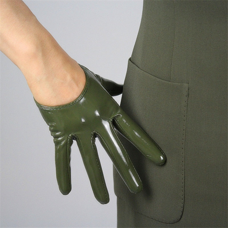 Women's short PU leather gloves