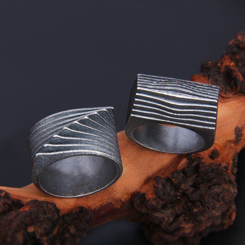 S925 Sterling Silver Retro Irregular Striped Ring